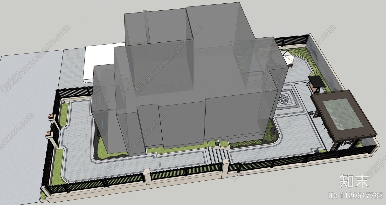 新中式庭院花园SU模型下载【ID:1120617795】