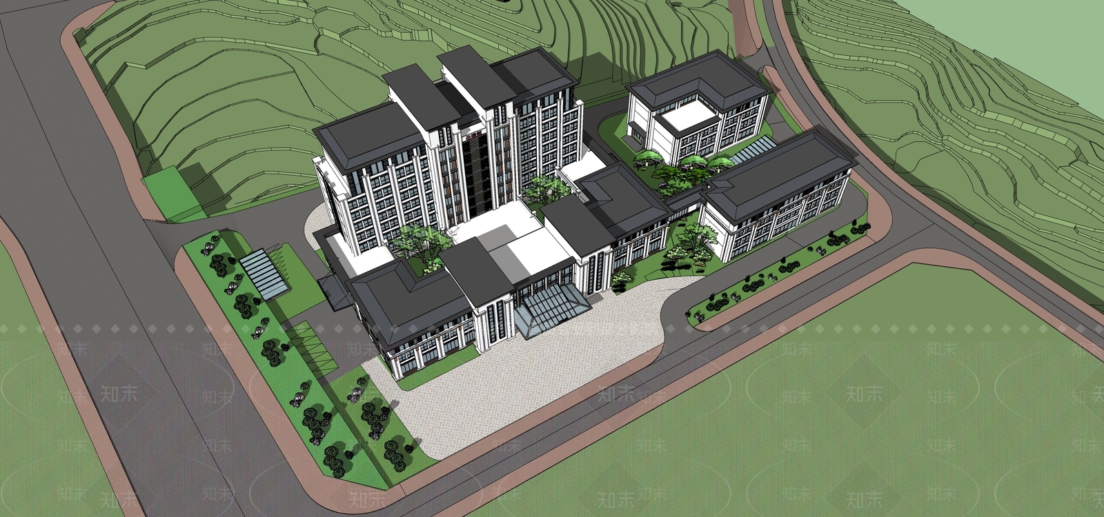 中式医疗建筑SU模型下载【ID:1120618794】