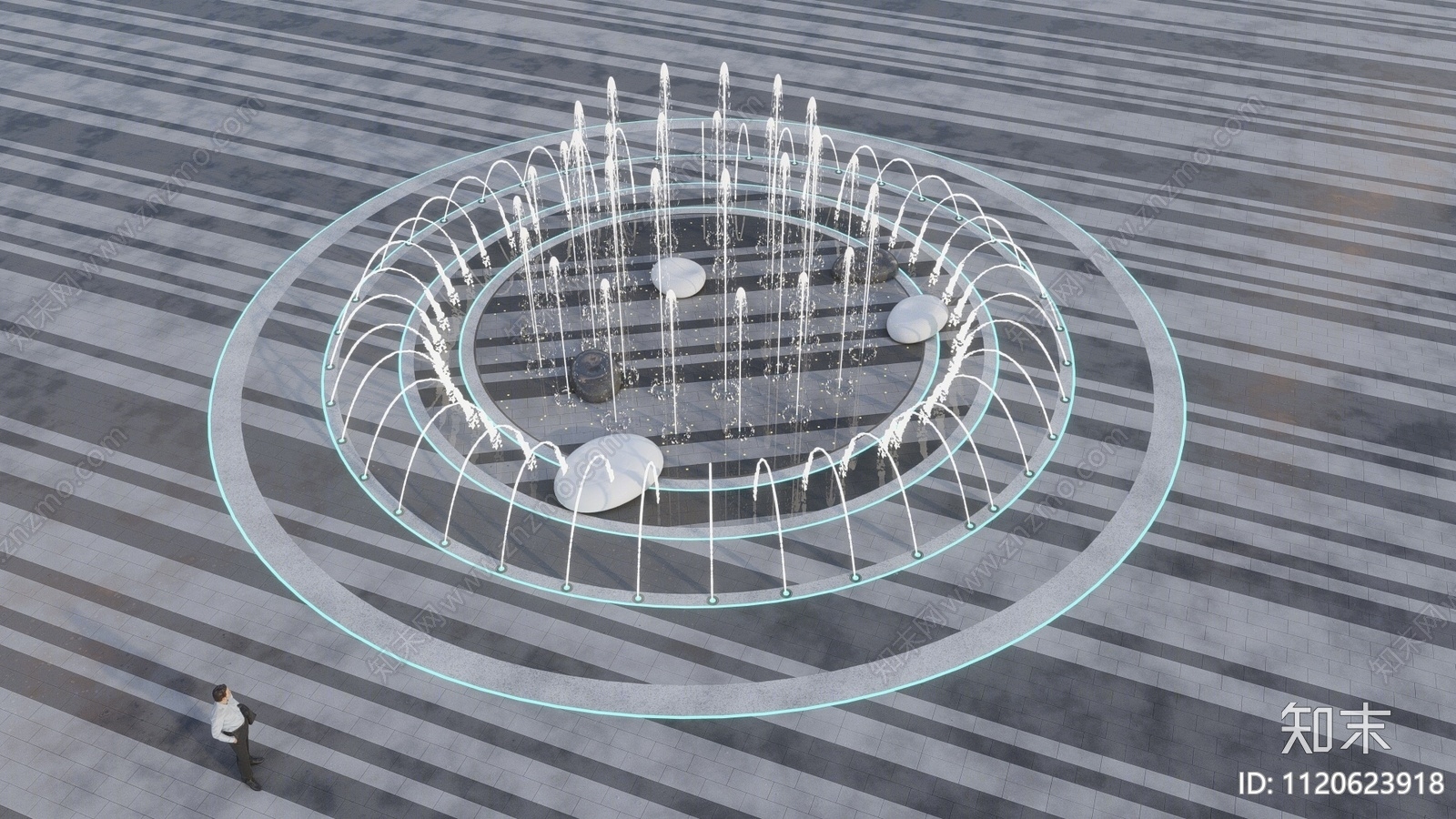 现代商业广场水景喷泉SU模型下载【ID:1120623918】