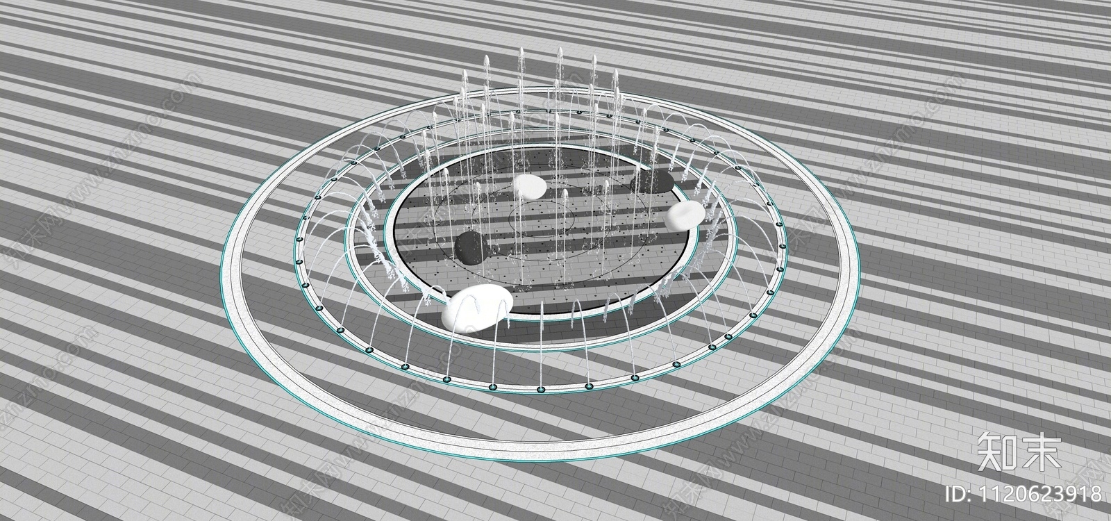 现代商业广场水景喷泉SU模型下载【ID:1120623918】