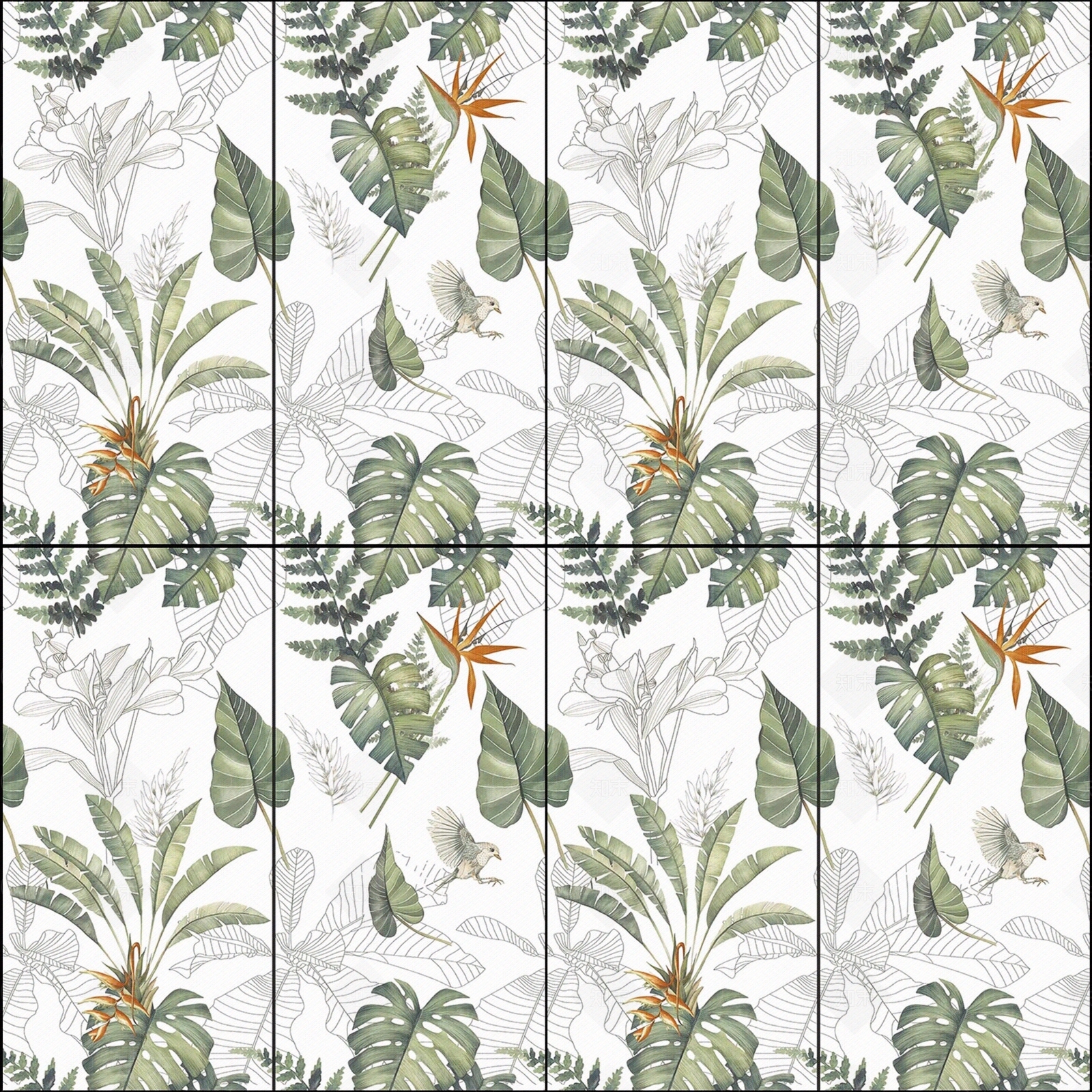 北欧风植物长方形厨卫瓷砖贴图下载【ID:1120631141】