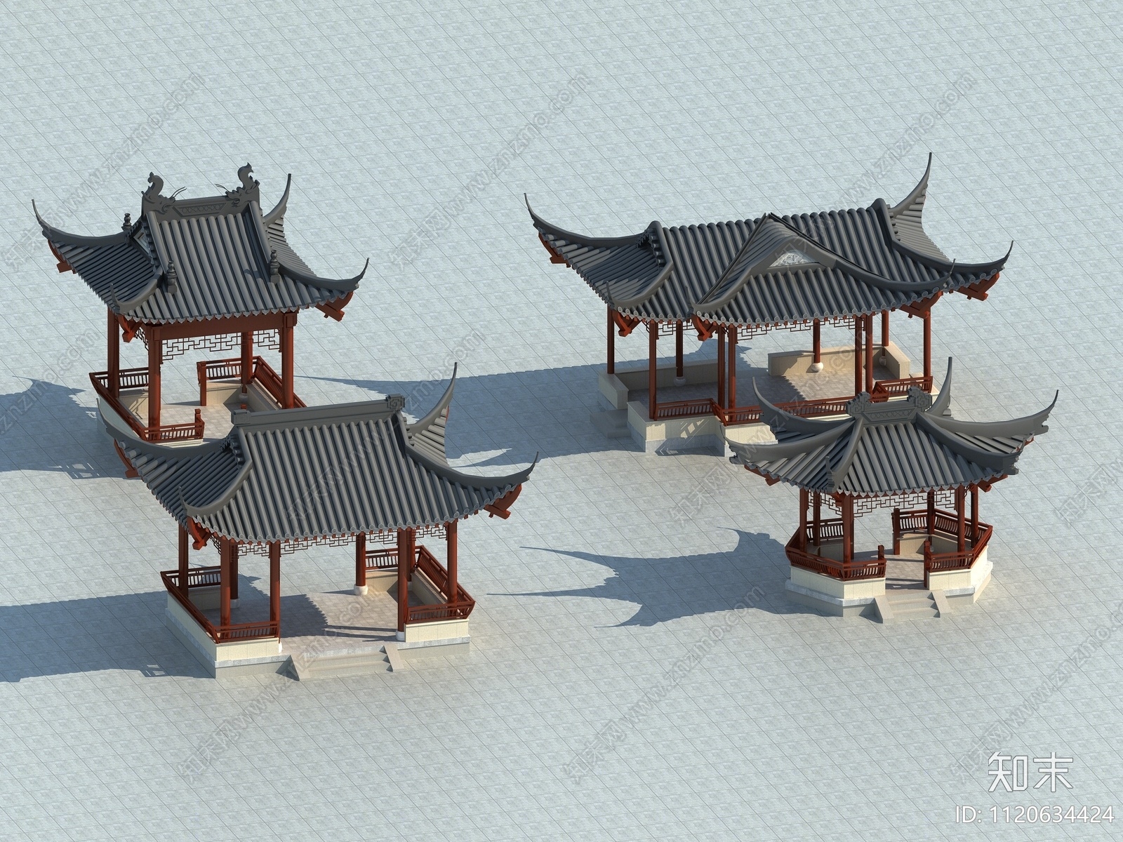 中式亭子3D模型下载【ID:1120634424】