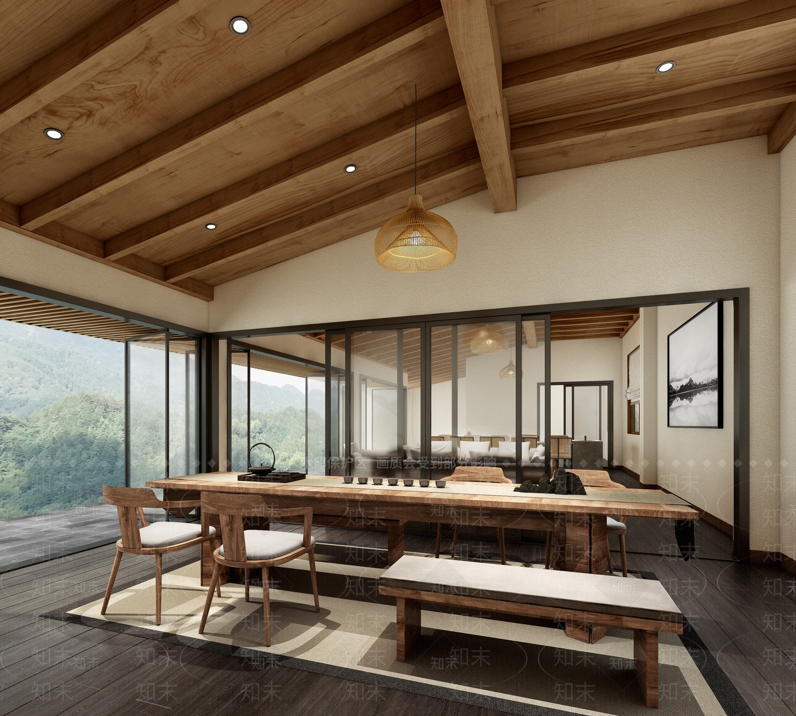 新中式民宿客厅3D模型下载【ID:1120641157】