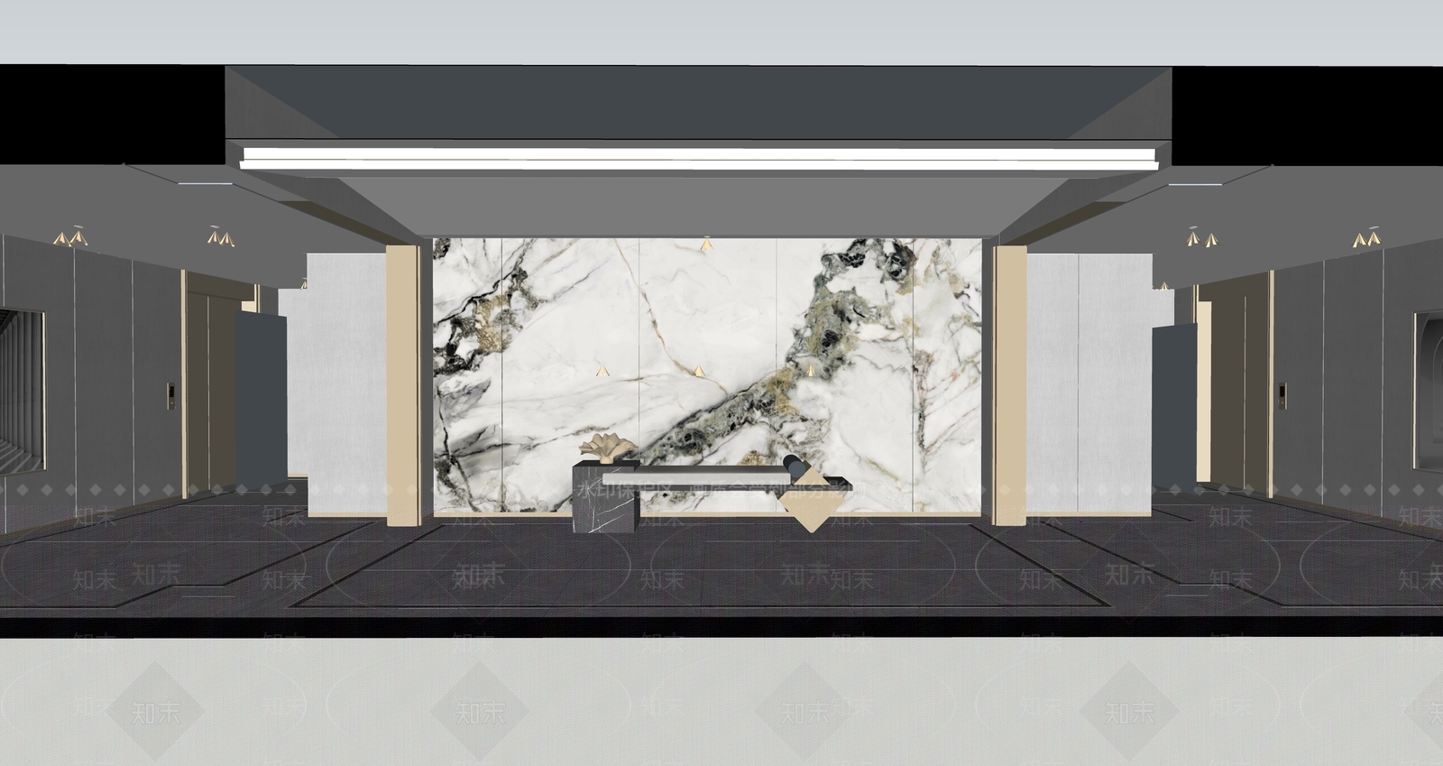 新中式电梯厅SU模型下载【ID:1120640451】