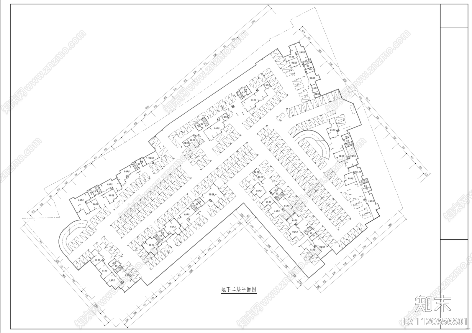 地下停车库平面布置方案设计cad施工图下载【ID:1120656801】