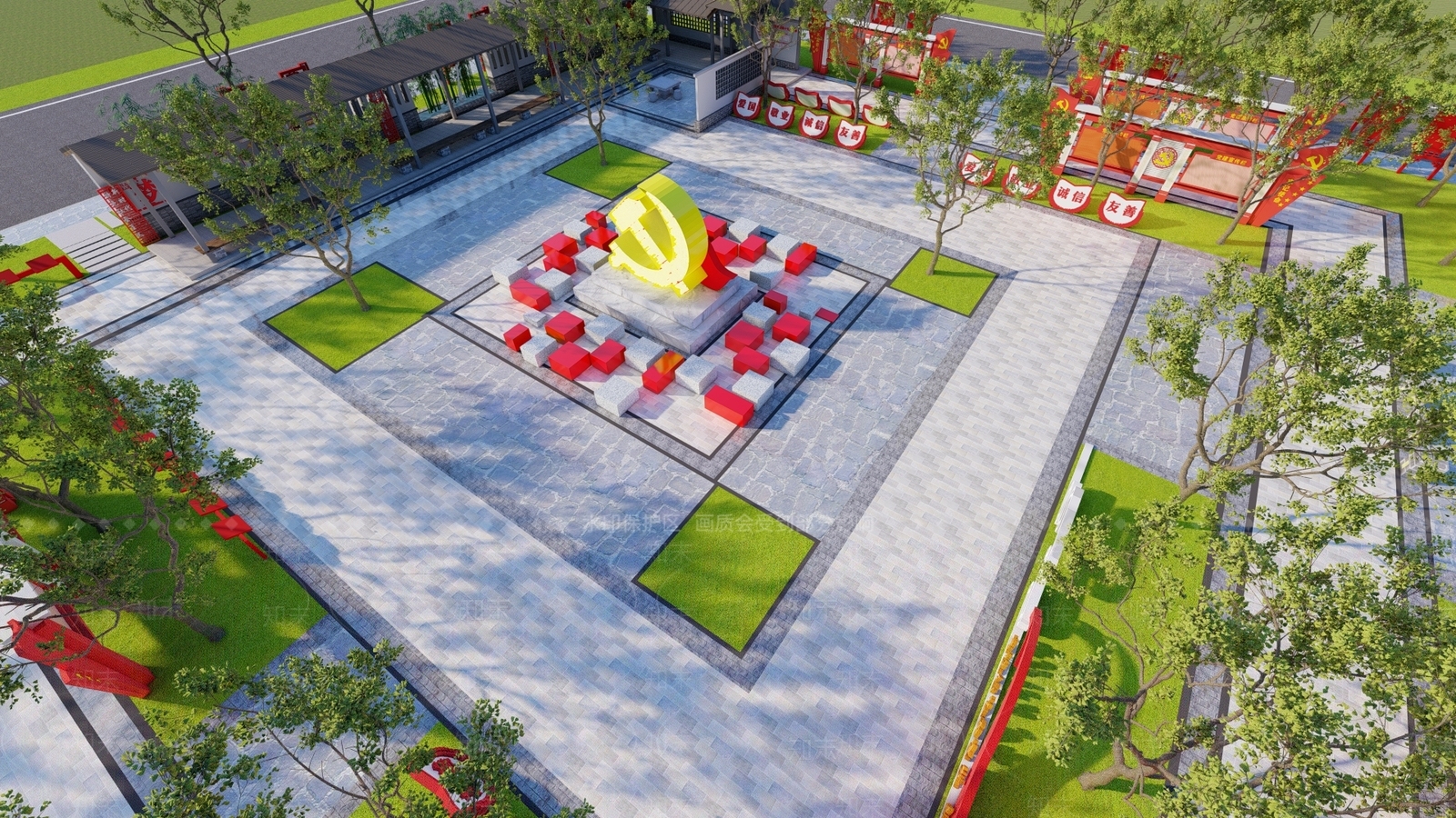 现代广场景观SU模型下载【ID:1120661430】