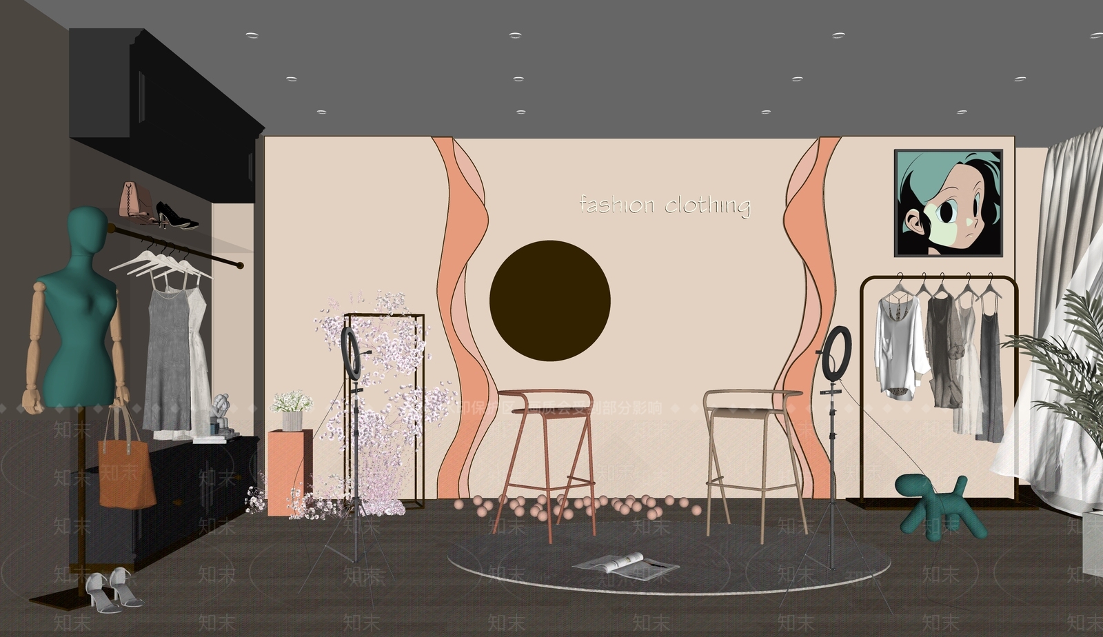 现代服装店直播间SU模型下载【ID:1120664887】