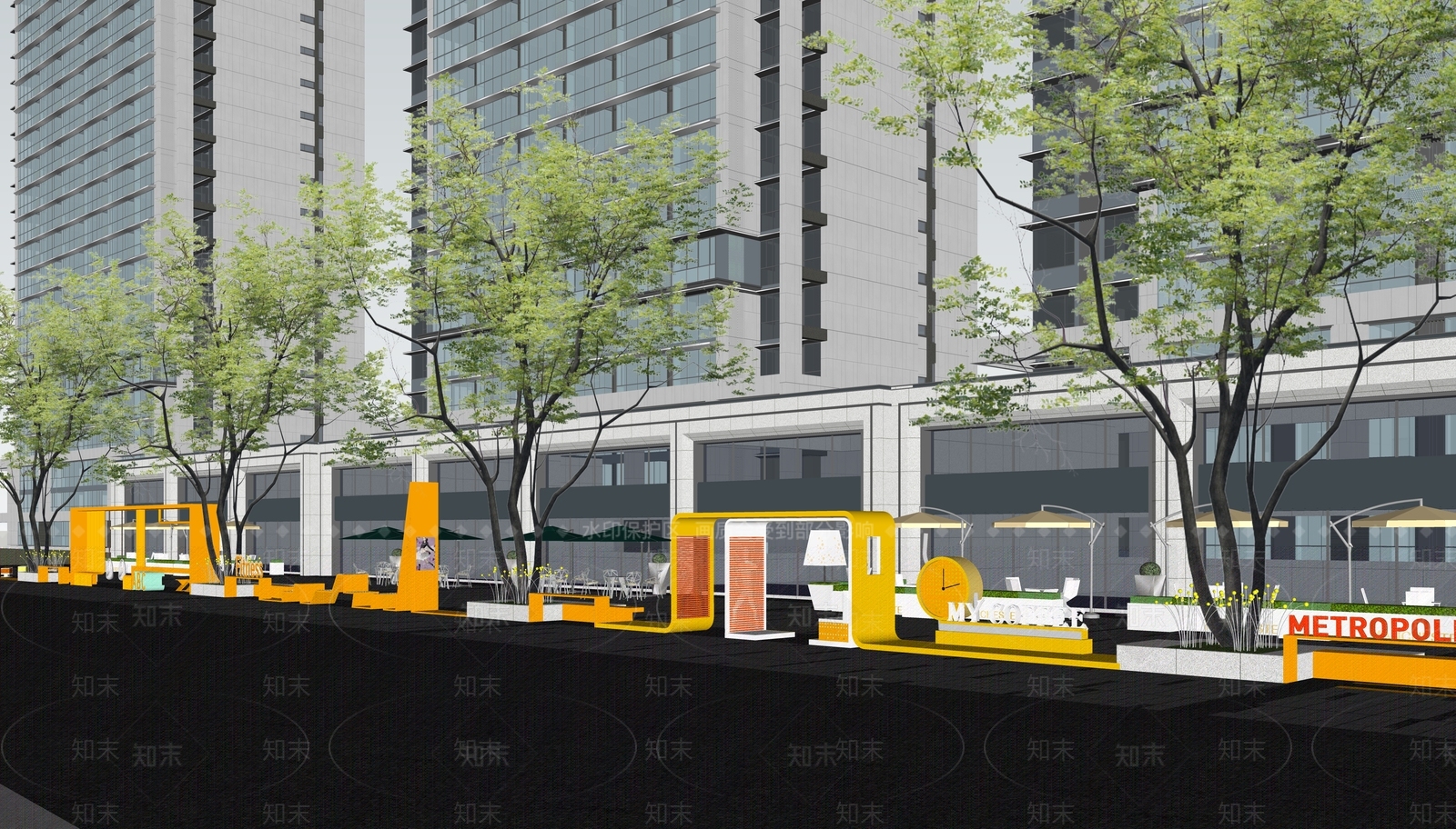 现代商业街SU模型下载【ID:1120677126】
