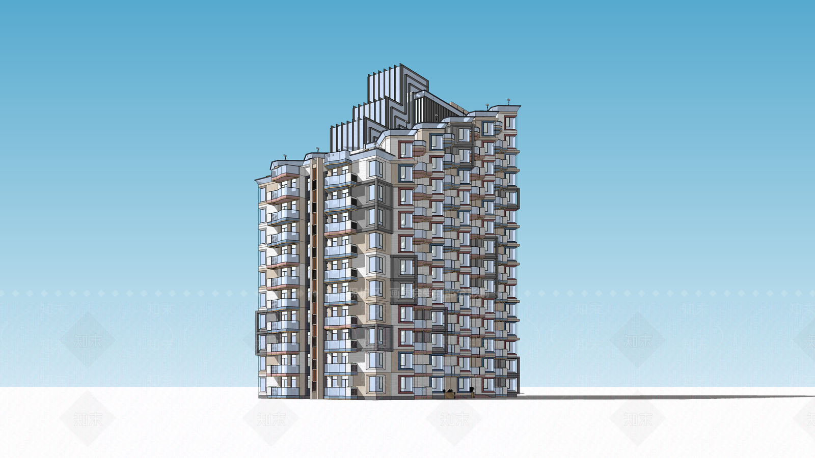 现代高层住宅SU模型下载【ID:1120696694】