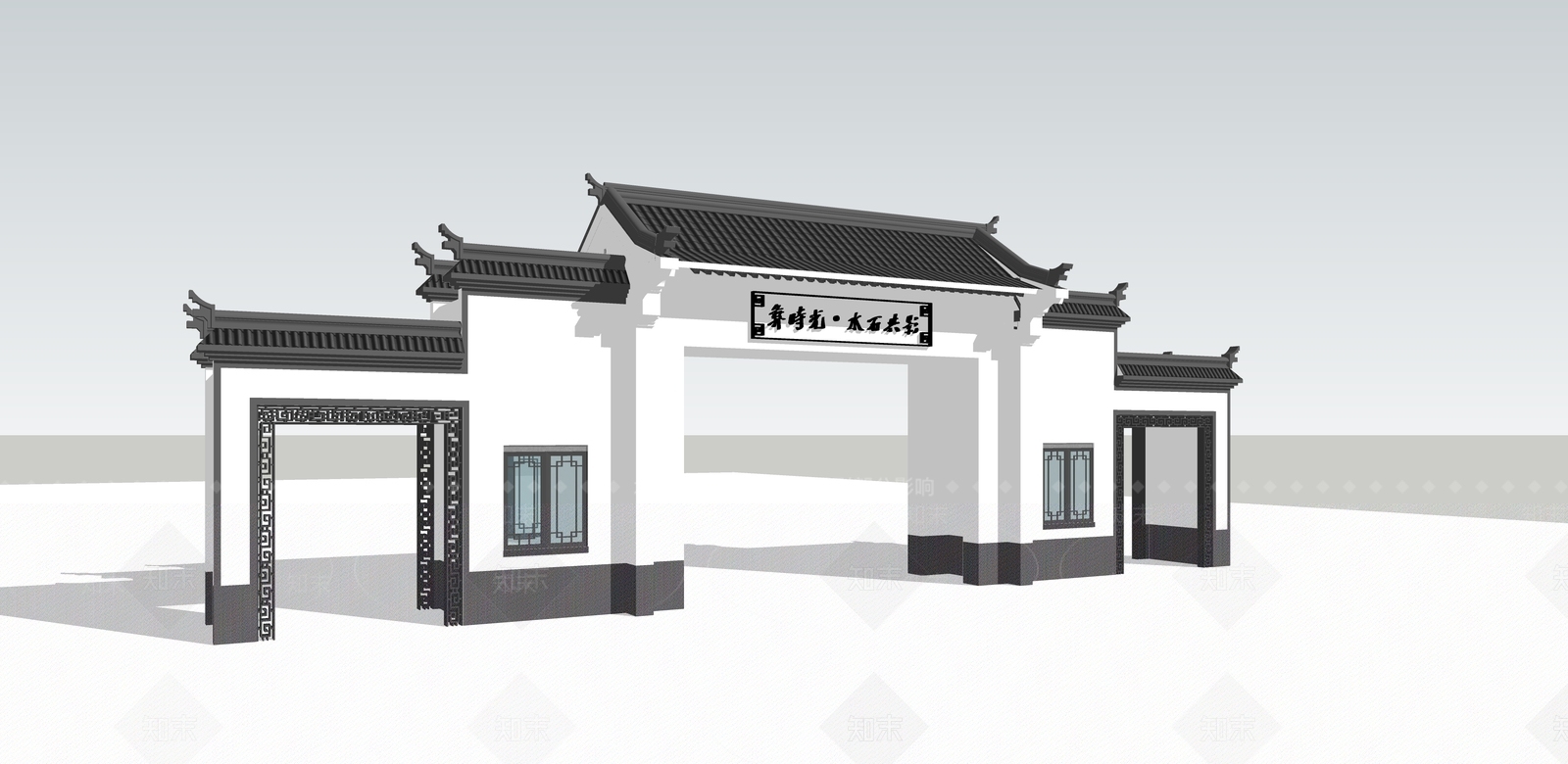 新中式小区入口大门SU模型下载【ID:1120851374】