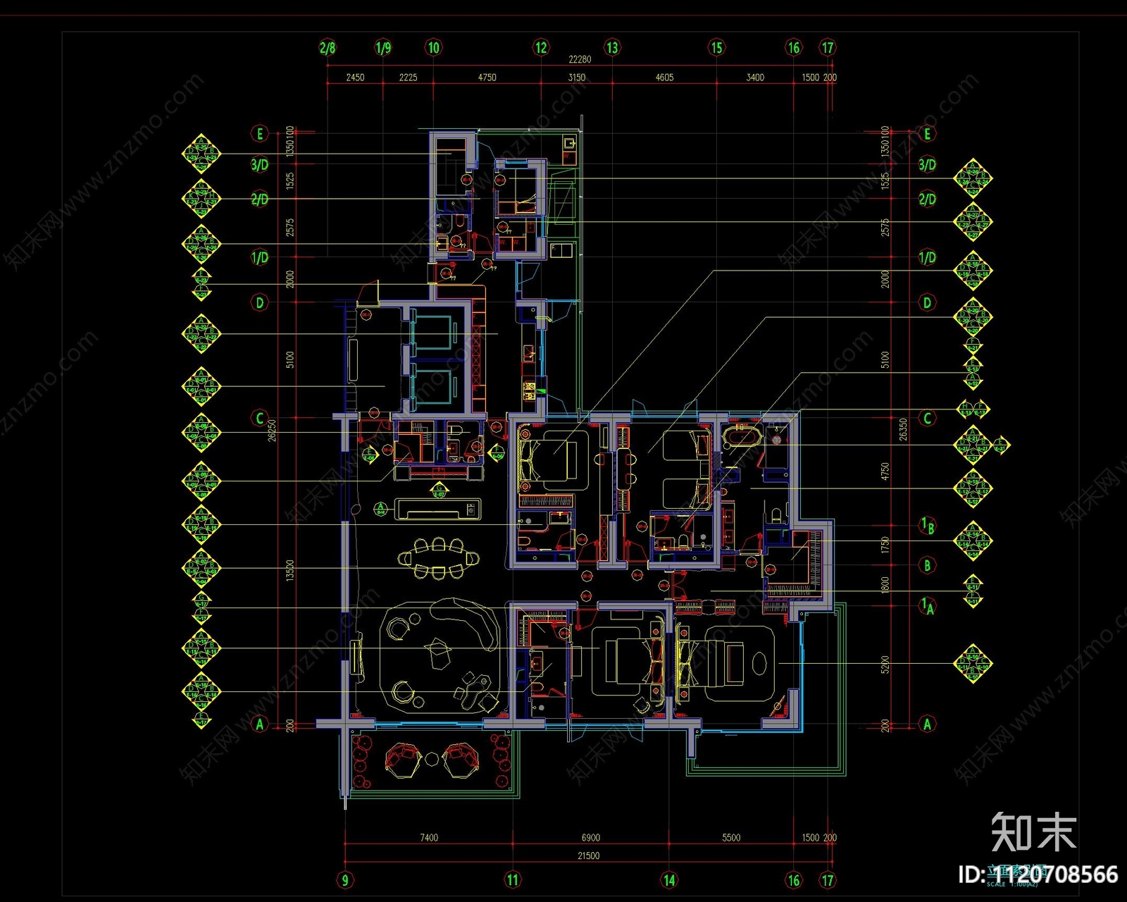 汤臣一品室内家装空间设计施工图cad施工图下载【ID:1120708566】