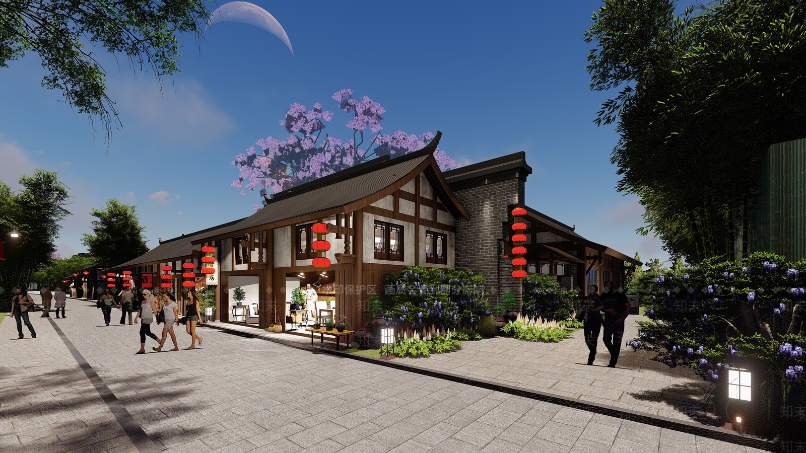 新中式商业街SU模型下载【ID:1120728804】