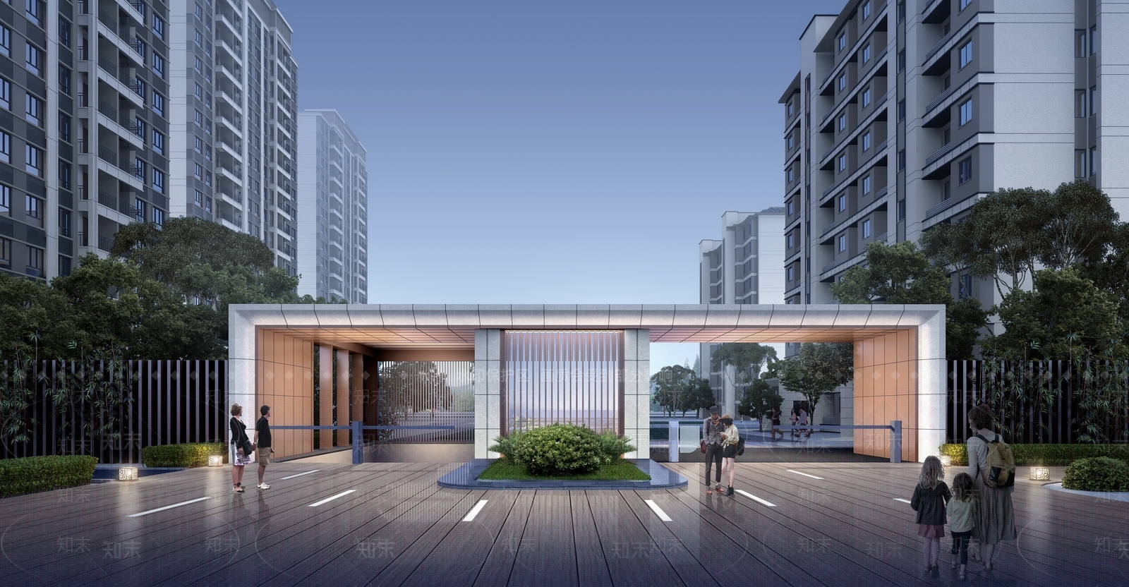 现代风格小区入口大门SU模型下载【ID:1120729431】