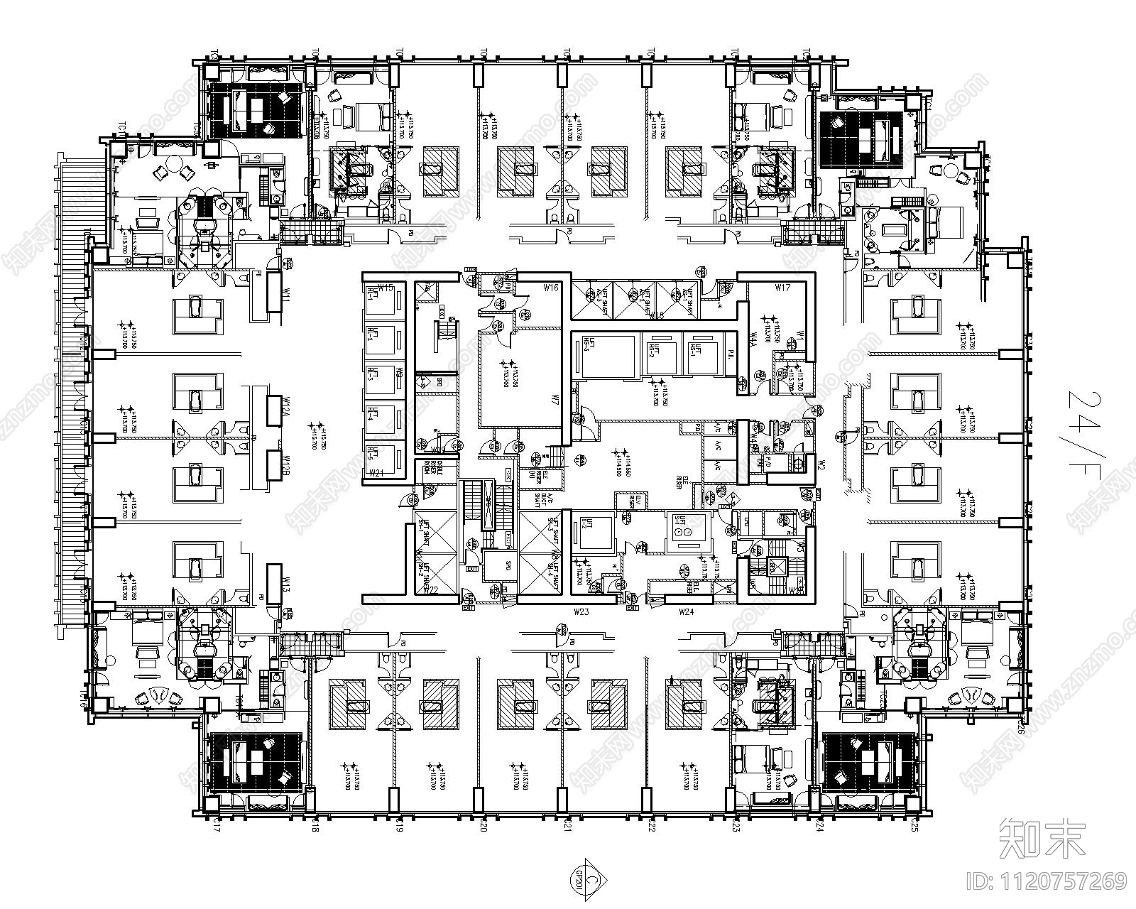 季裕棠香港瑰丽酒店CAD平面施工图施工图下载【ID:1120757269】