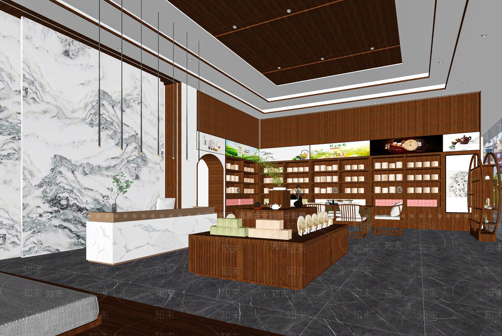 新中式茶叶店SU模型下载【ID:1120757785】