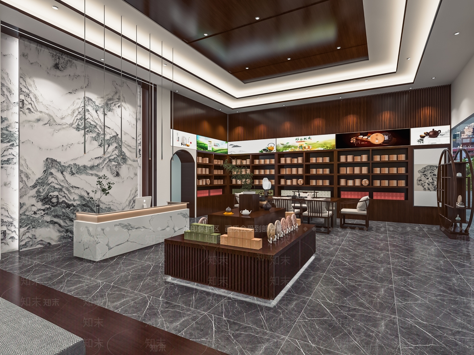 新中式茶叶店SU模型下载【ID:1120757785】
