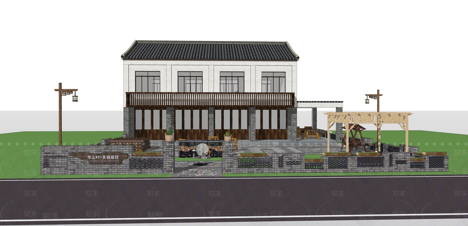 中式乡村庭院SU模型下载【ID:1120770006】