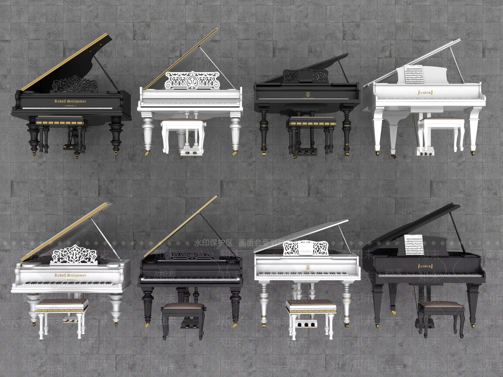 现代钢琴组合3D模型下载【ID:1120769542】