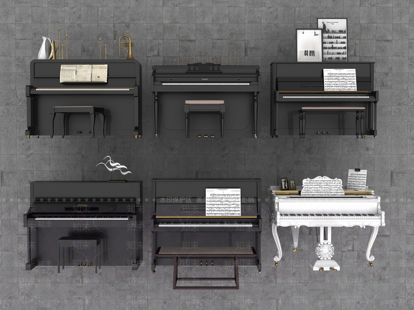 现代钢琴组合3D模型下载【ID:1120770273】