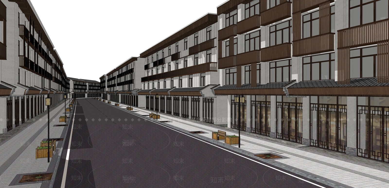 现代商业街SU模型下载【ID:1120783044】
