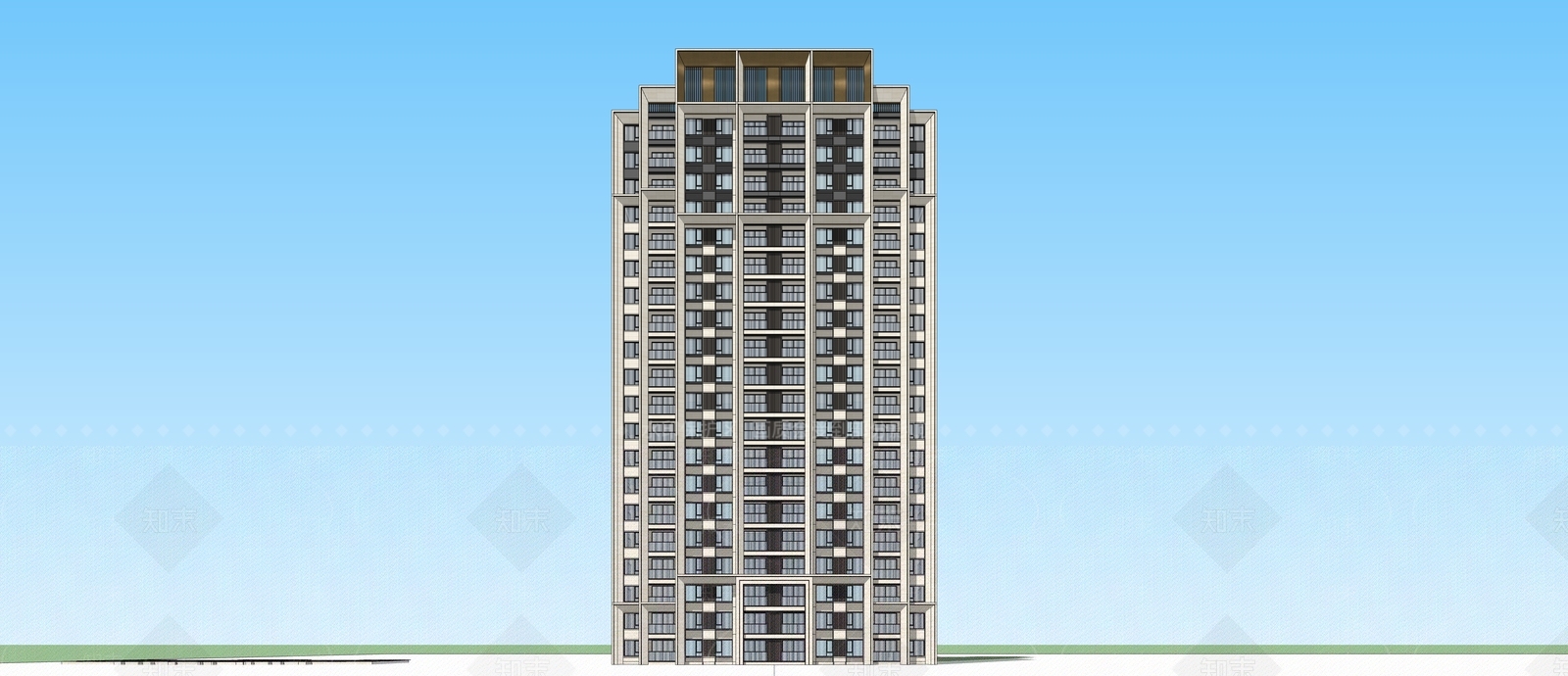 现代风格高层住宅楼SU模型下载【ID:1120800929】