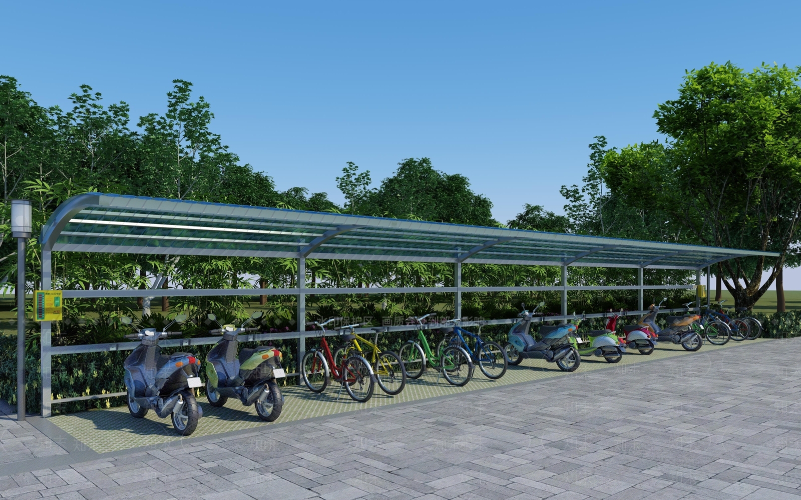 现代自行车停车棚3D模型下载【ID:1120801382】