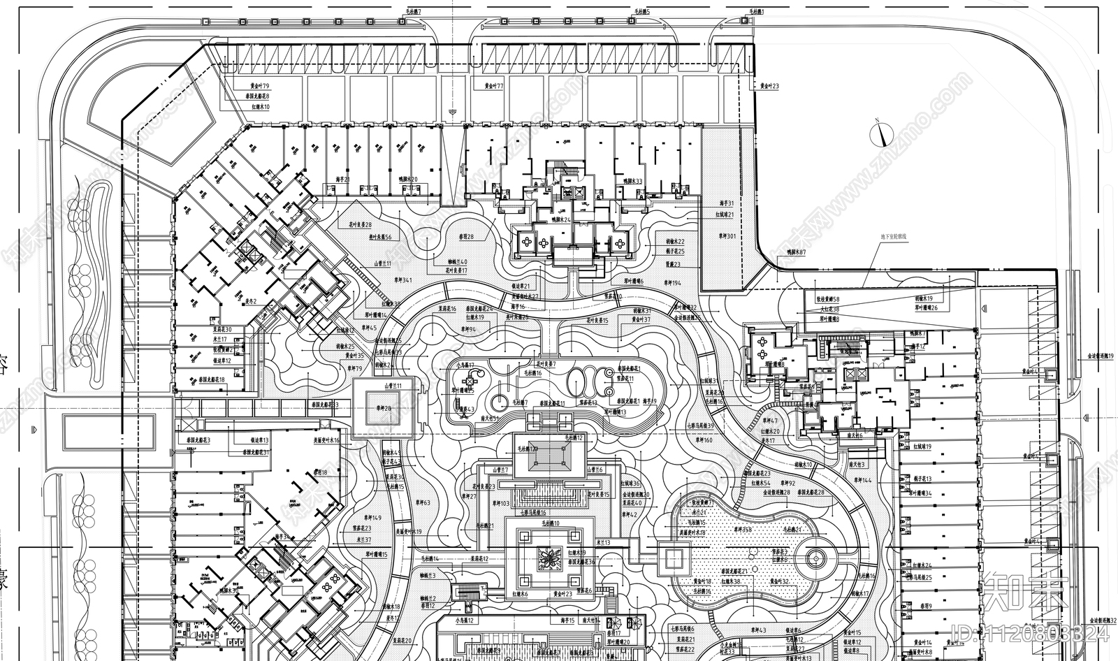 南方居住区景观绿化平面图施工图下载【ID:1120803324】