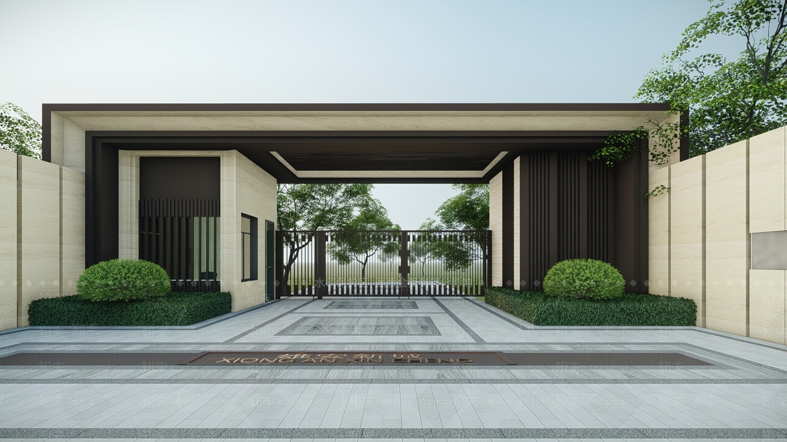新中式小区入口大门SU模型下载【ID:1122158258】