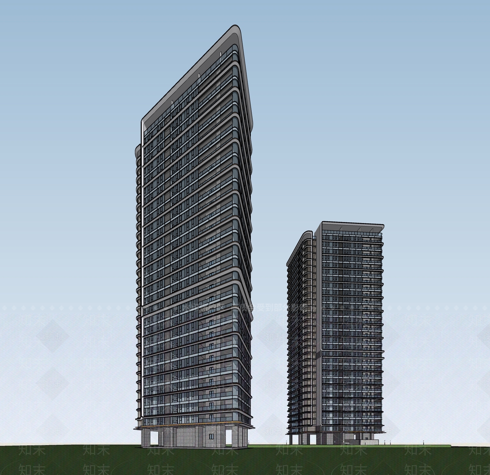 现代高层住宅SU模型下载【ID:1120824233】