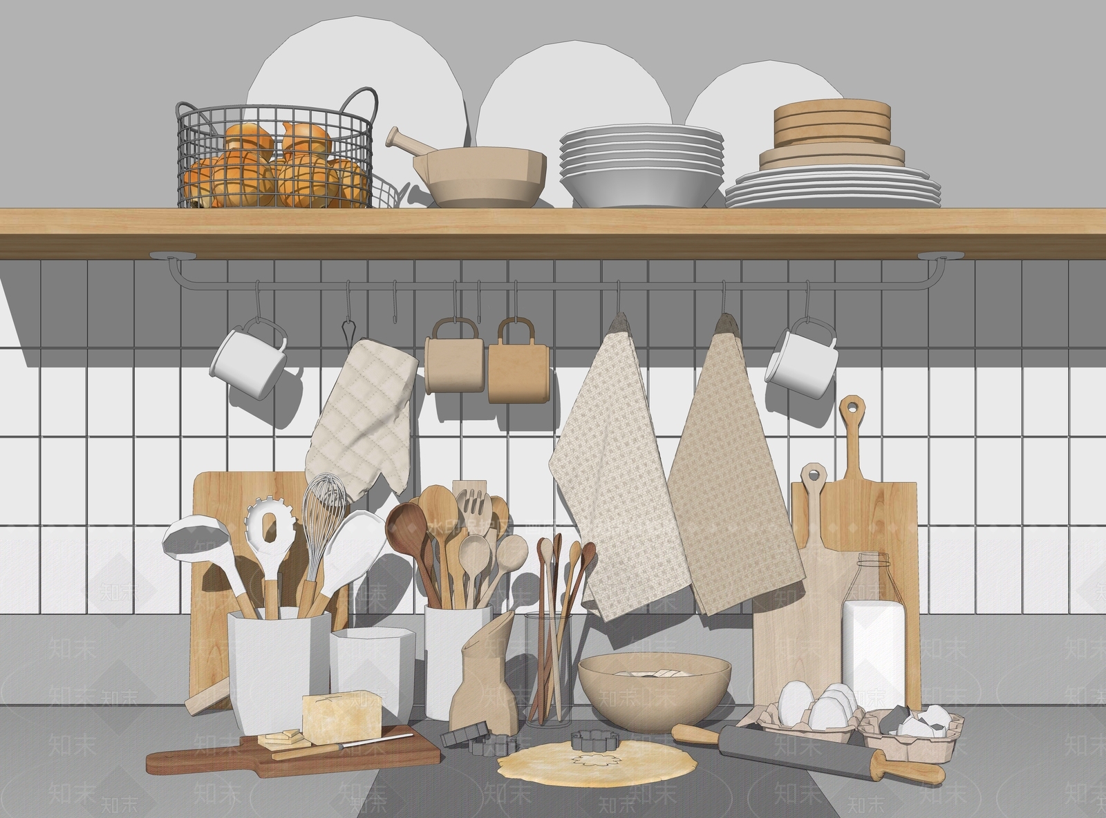 厨房用品组合SU模型下载【ID:1120830671】