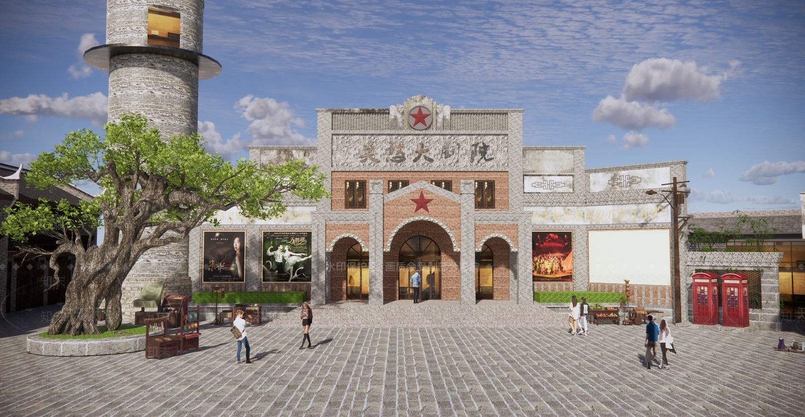 新中式古镇大剧院SU模型下载【ID:1120831425】