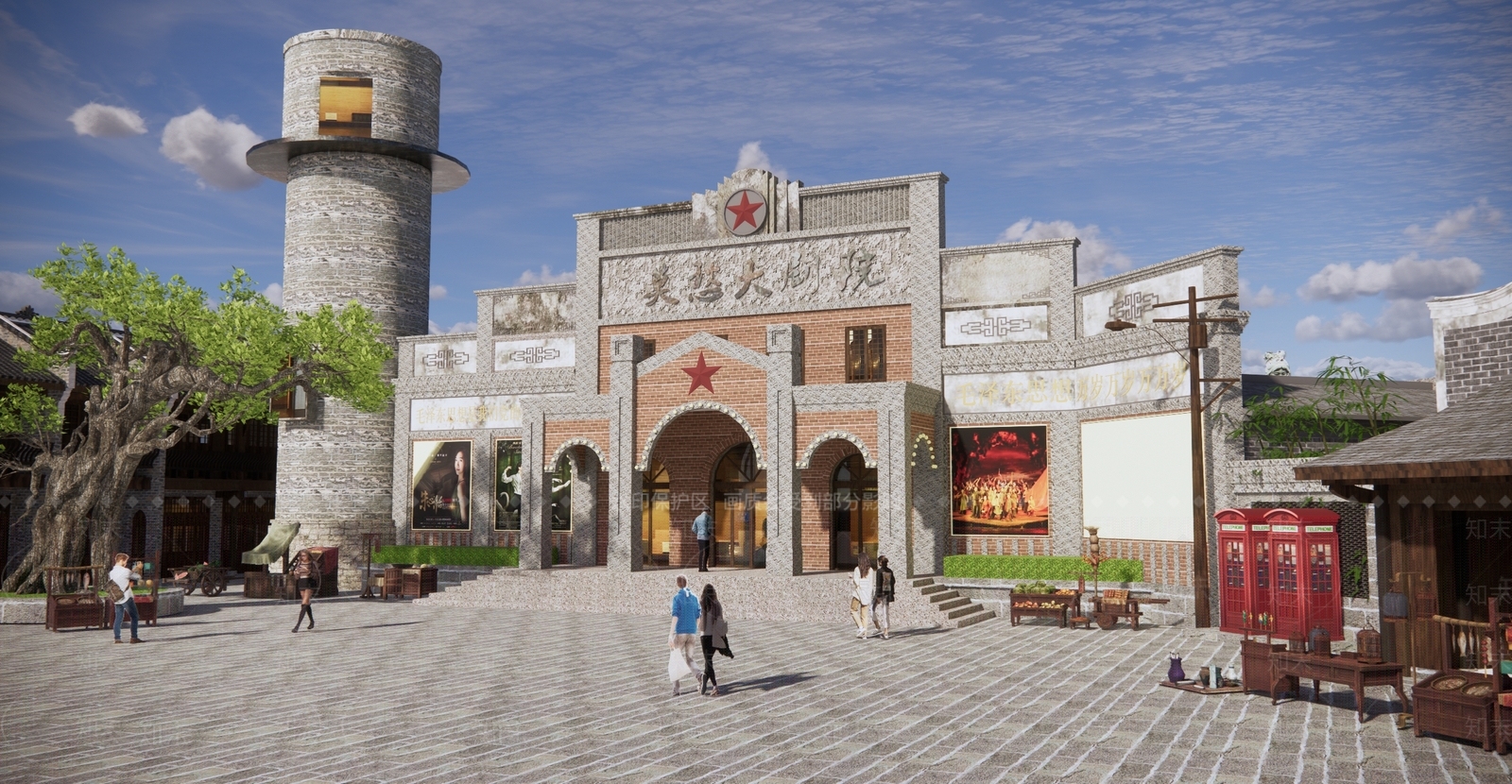 新中式古镇大剧院SU模型下载【ID:1120831425】