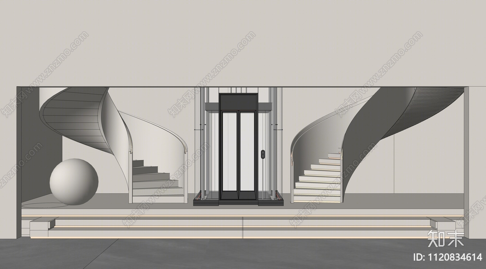 现代旋转楼梯间SU模型下载【ID:1120834614】