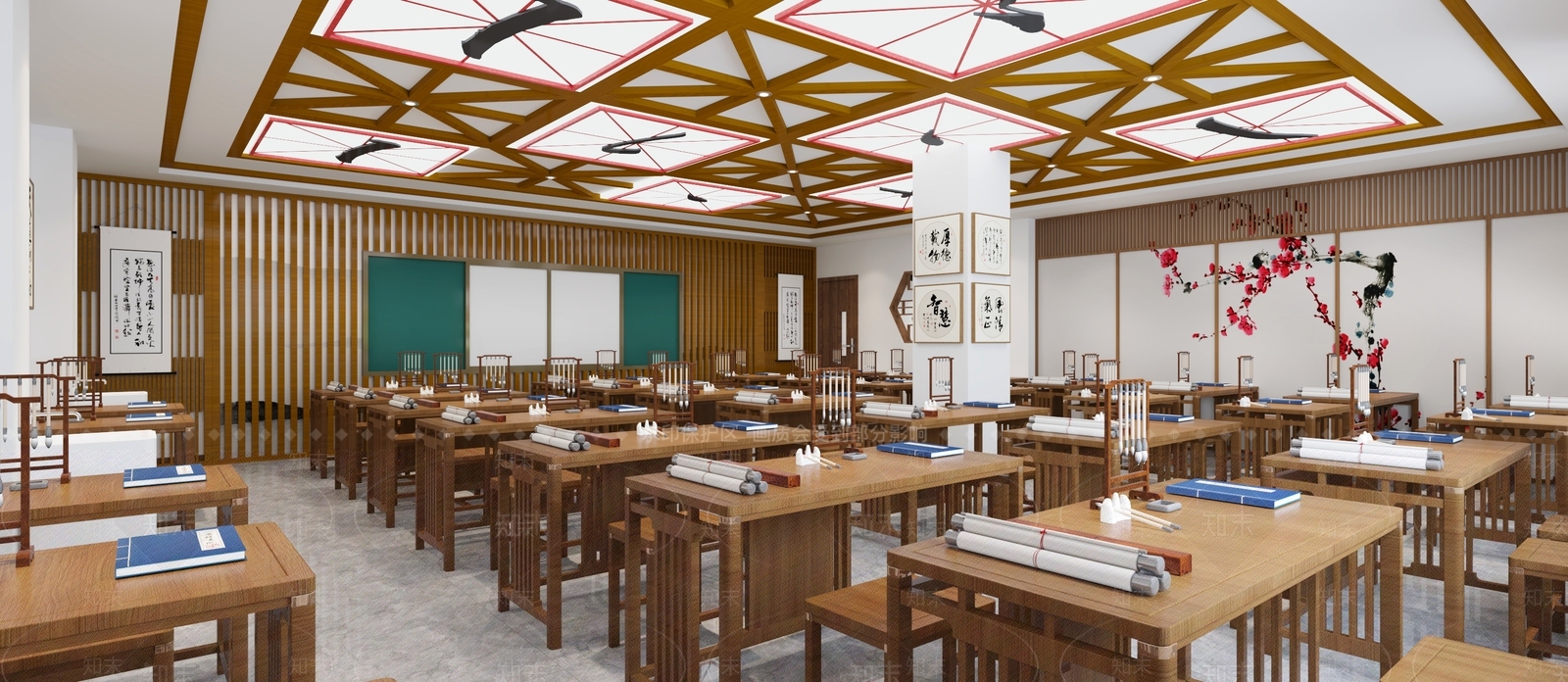 新中式书法教室3d模型下载【id:1120834958】