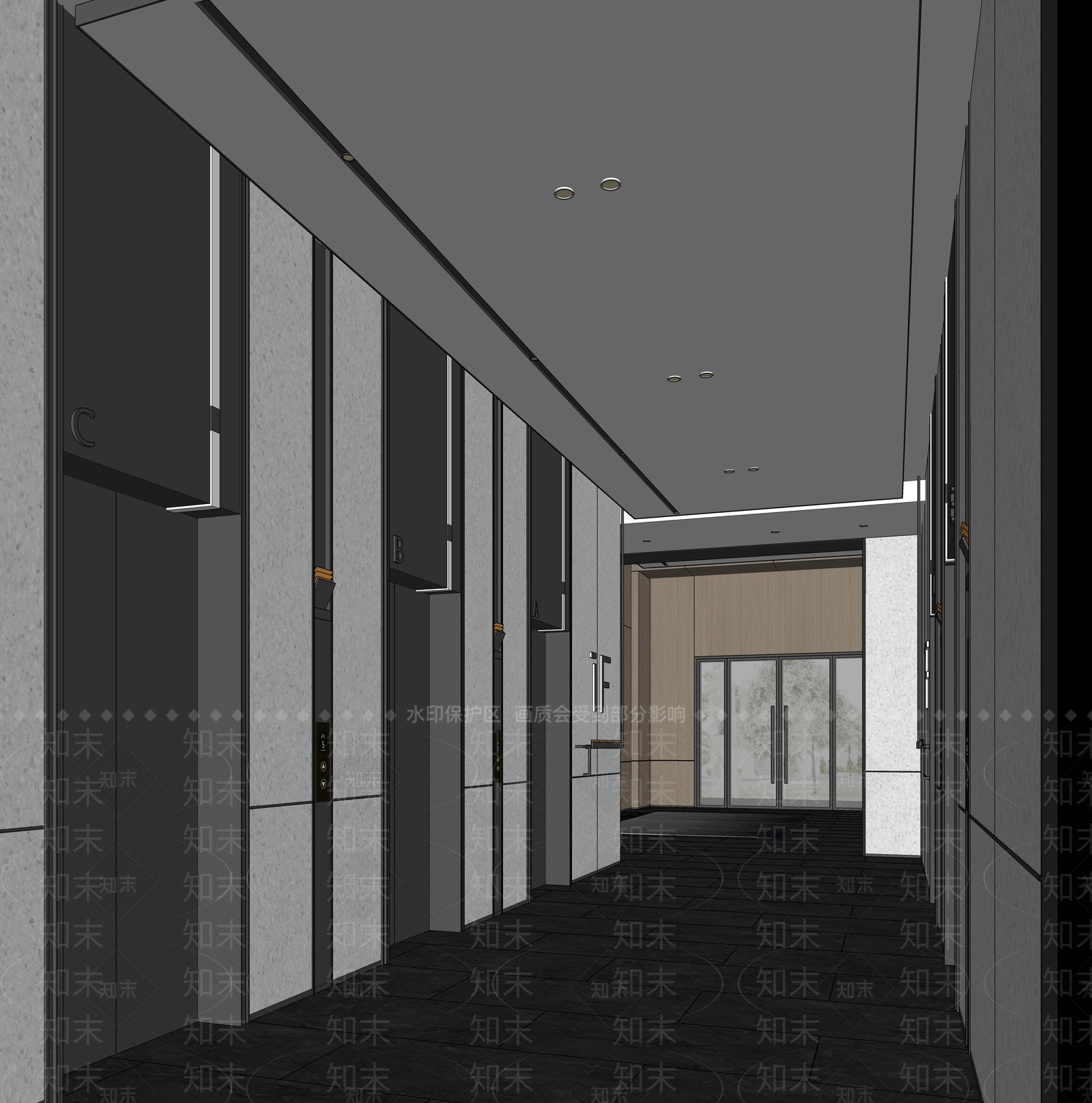 现代电梯厅SU模型下载【ID:1120848653】
