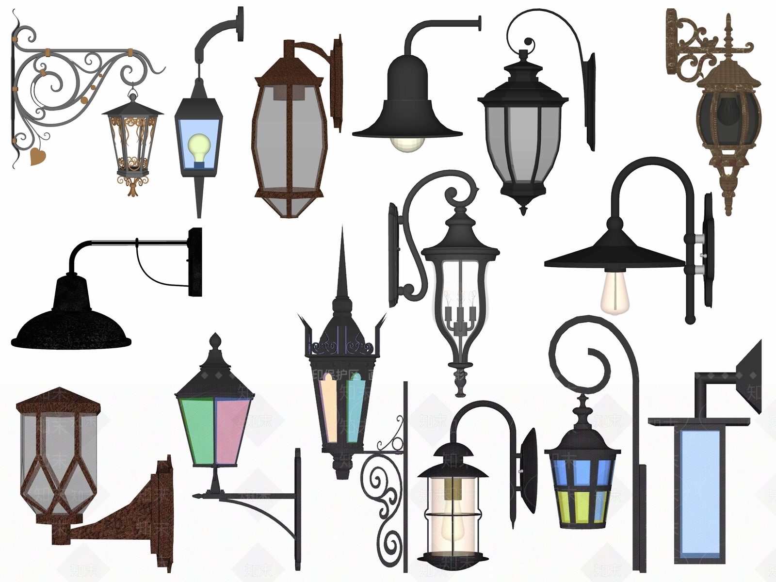 欧式铁艺壁灯组合SU模型下载【ID:1120849276】