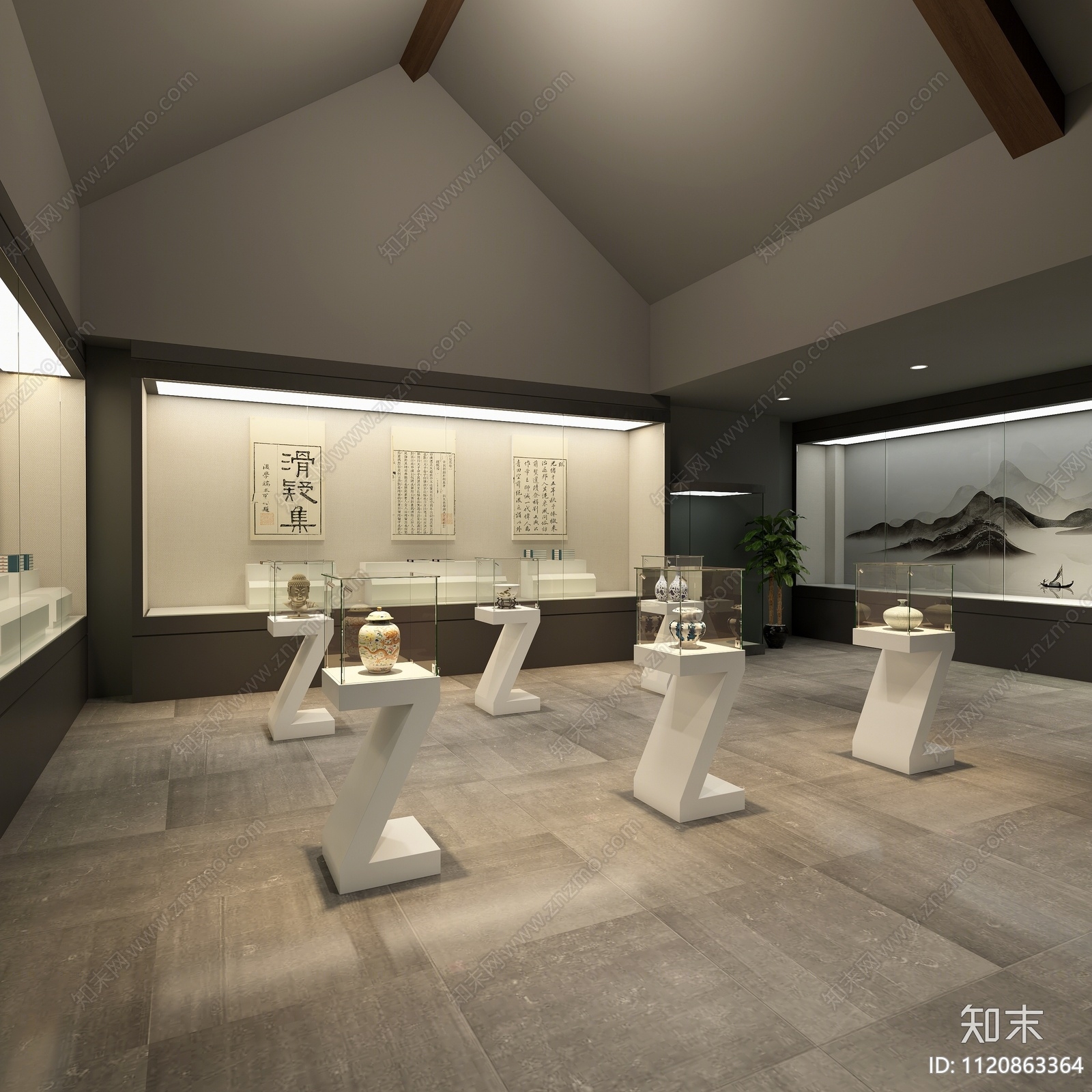 新中式博物馆展厅3D模型下载【ID:1120863364】