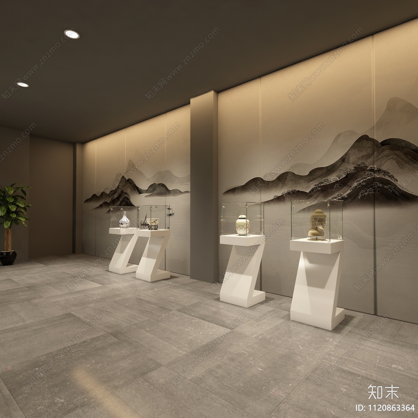 新中式博物馆展厅3D模型下载【ID:1120863364】