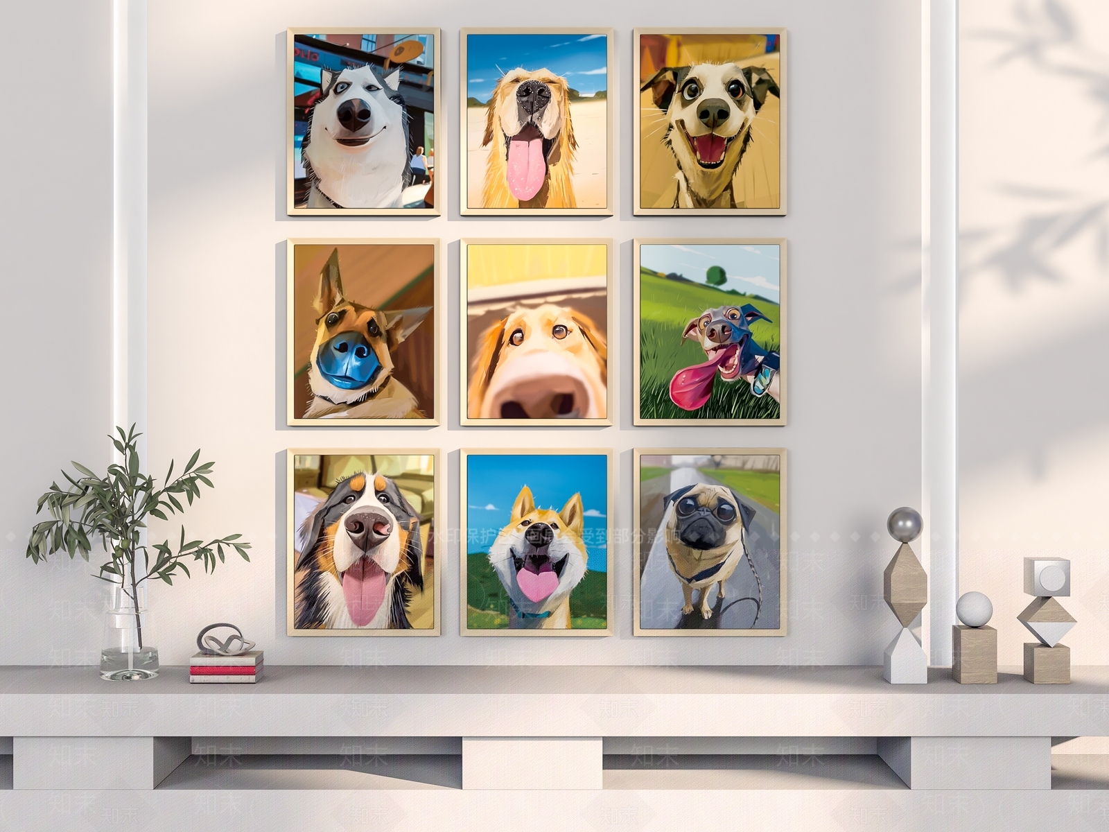 现代小狗表情插画装饰画3D模型下载【ID:1120867018】