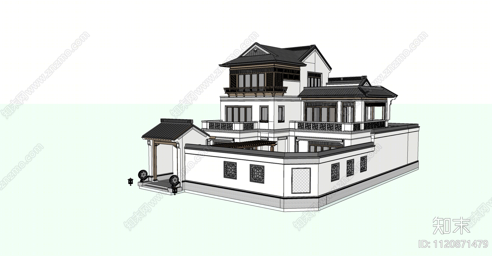 中式江南风合院SU模型下载【ID:1120871479】