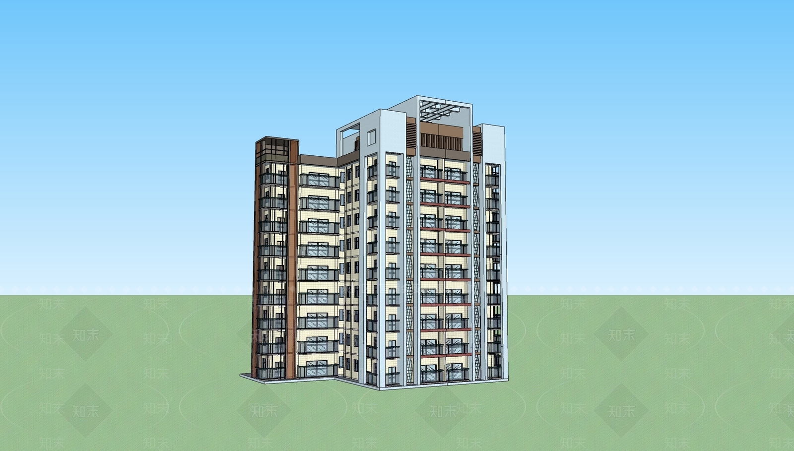 现代高层住宅SU模型下载【ID:1120885189】