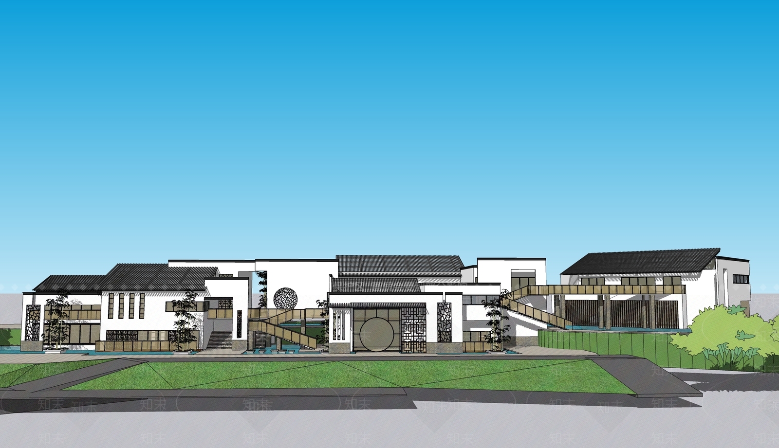 新中式民宿建筑SU模型下载【ID:1120899718】