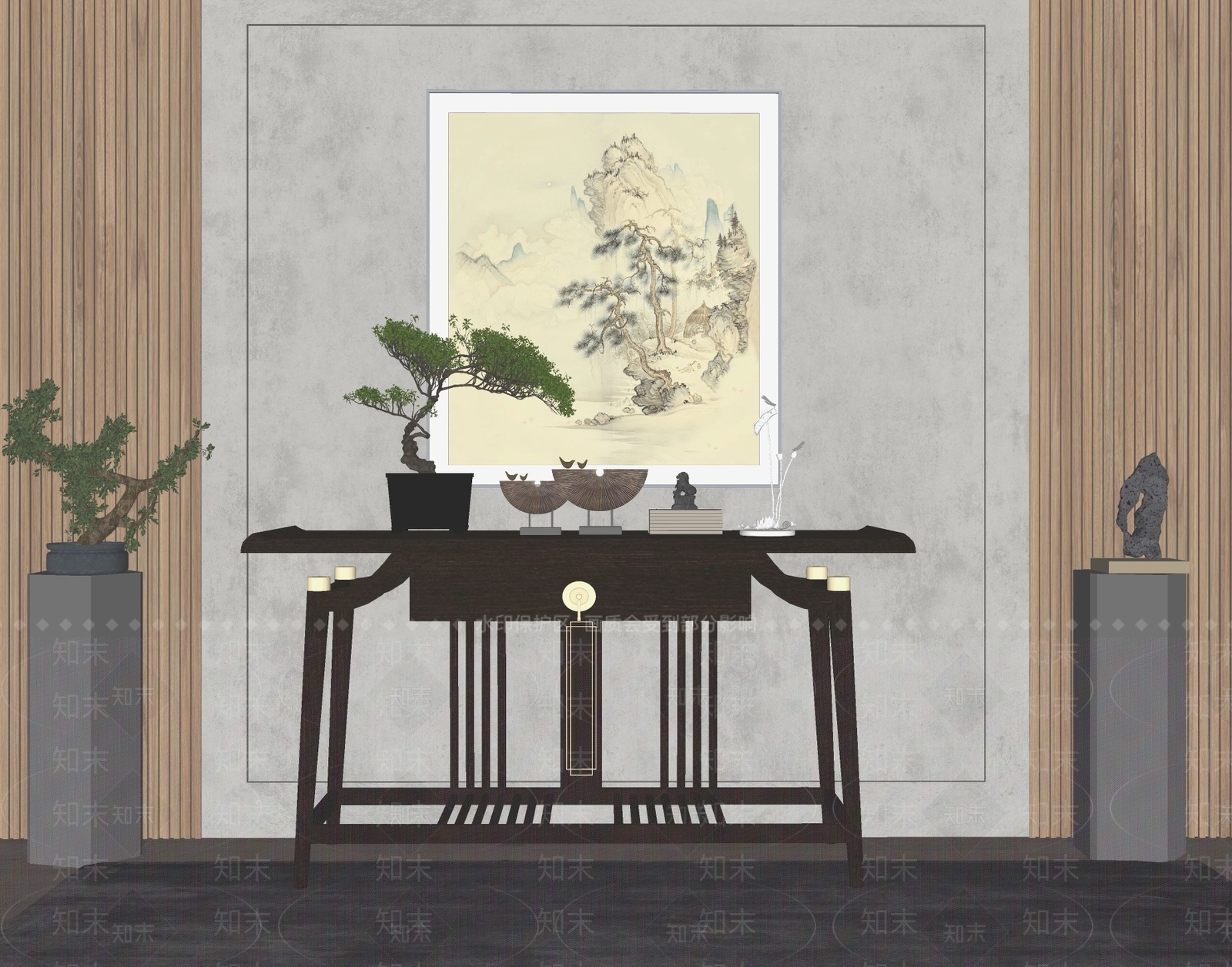 新中式风格端景条案SU模型下载【ID:1120912093】