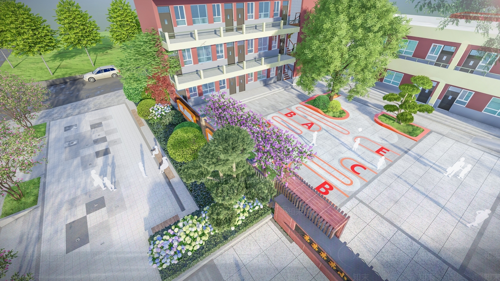现代中小学校园学校景观改造SU模型下载【ID:1120937137】