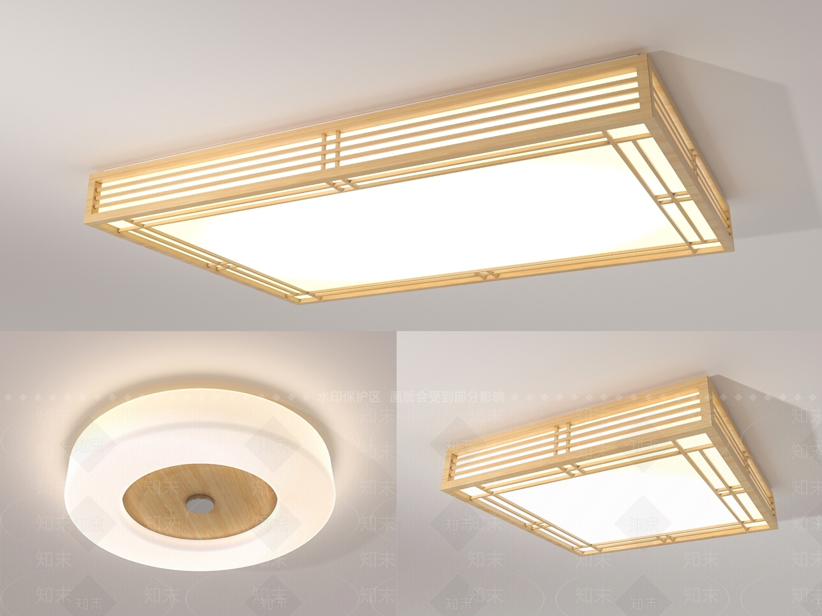 日式吸顶灯3D模型下载【ID:1120935926】