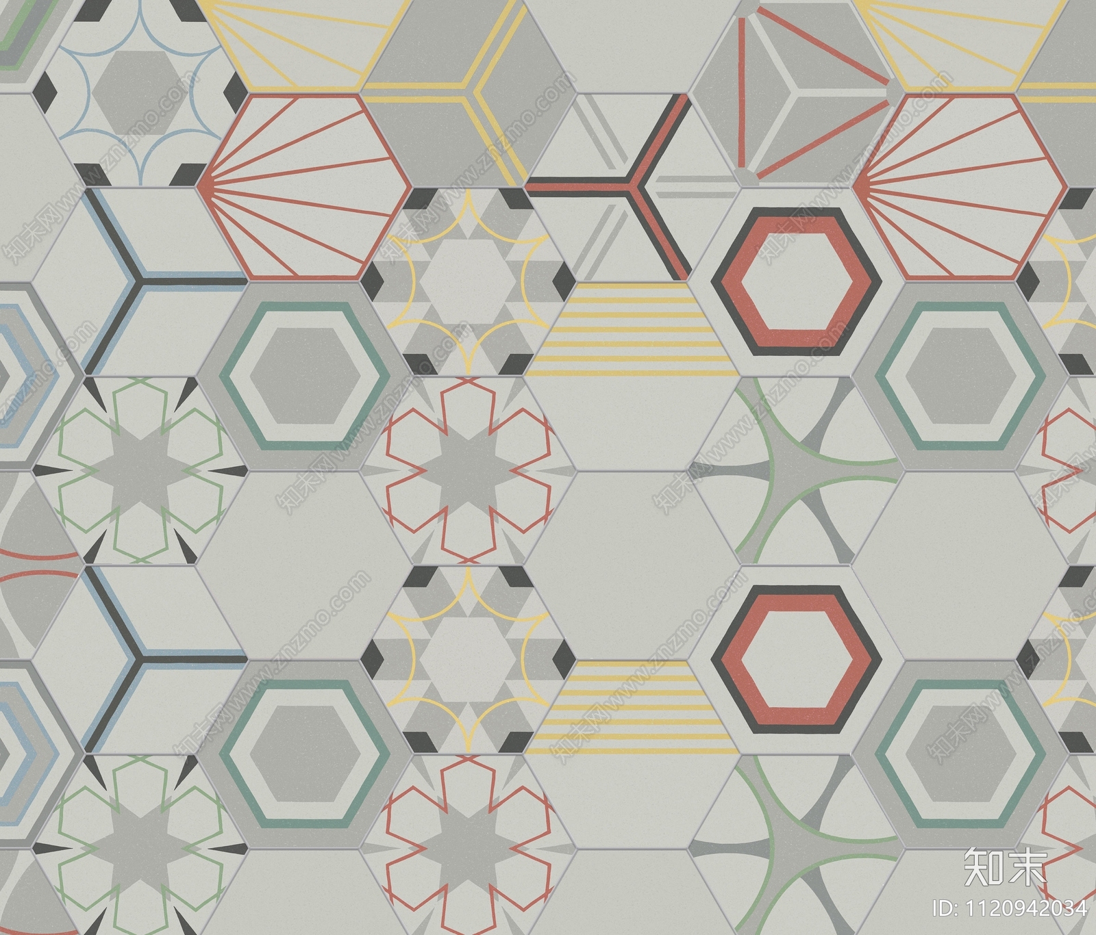 彩色图案拼花六角砖贴图下载【ID:1120942034】