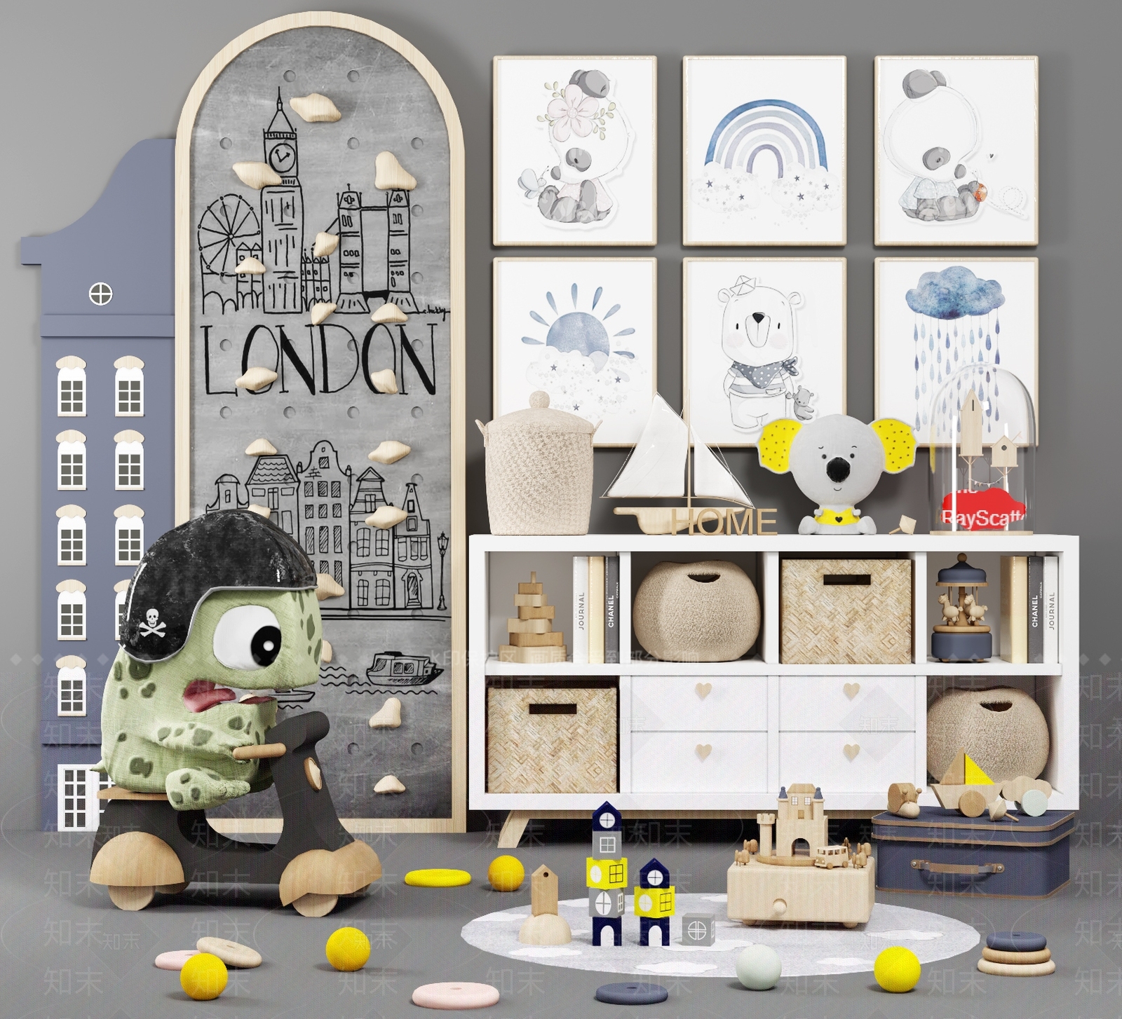 现代儿童玩具收纳柜3D模型下载【ID:1120947617】