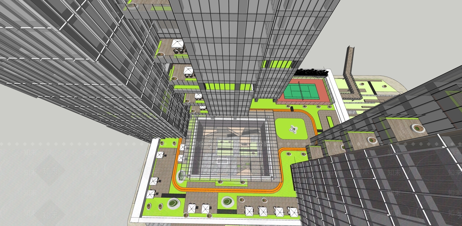 现代办公楼内廷空间SU模型下载【ID:1120960657】