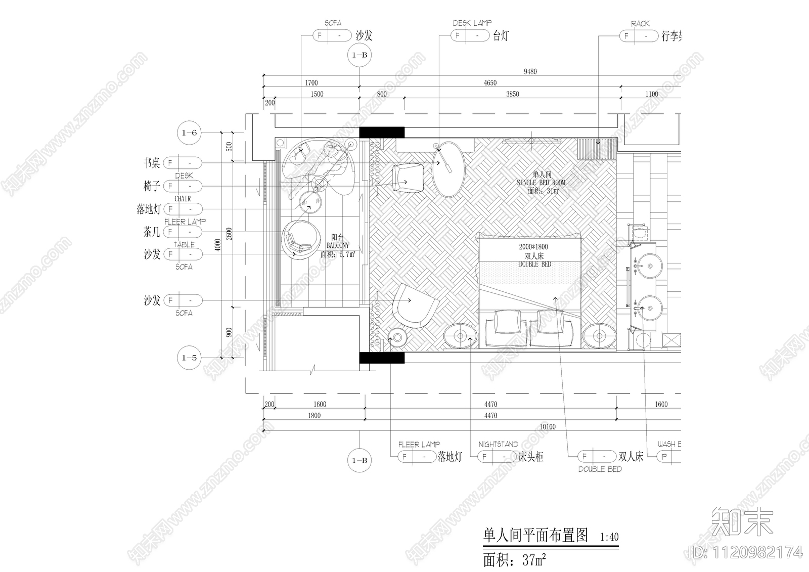 3套精品酒店单双人样板房平面方案施工图施工图下载【ID:1120982174】