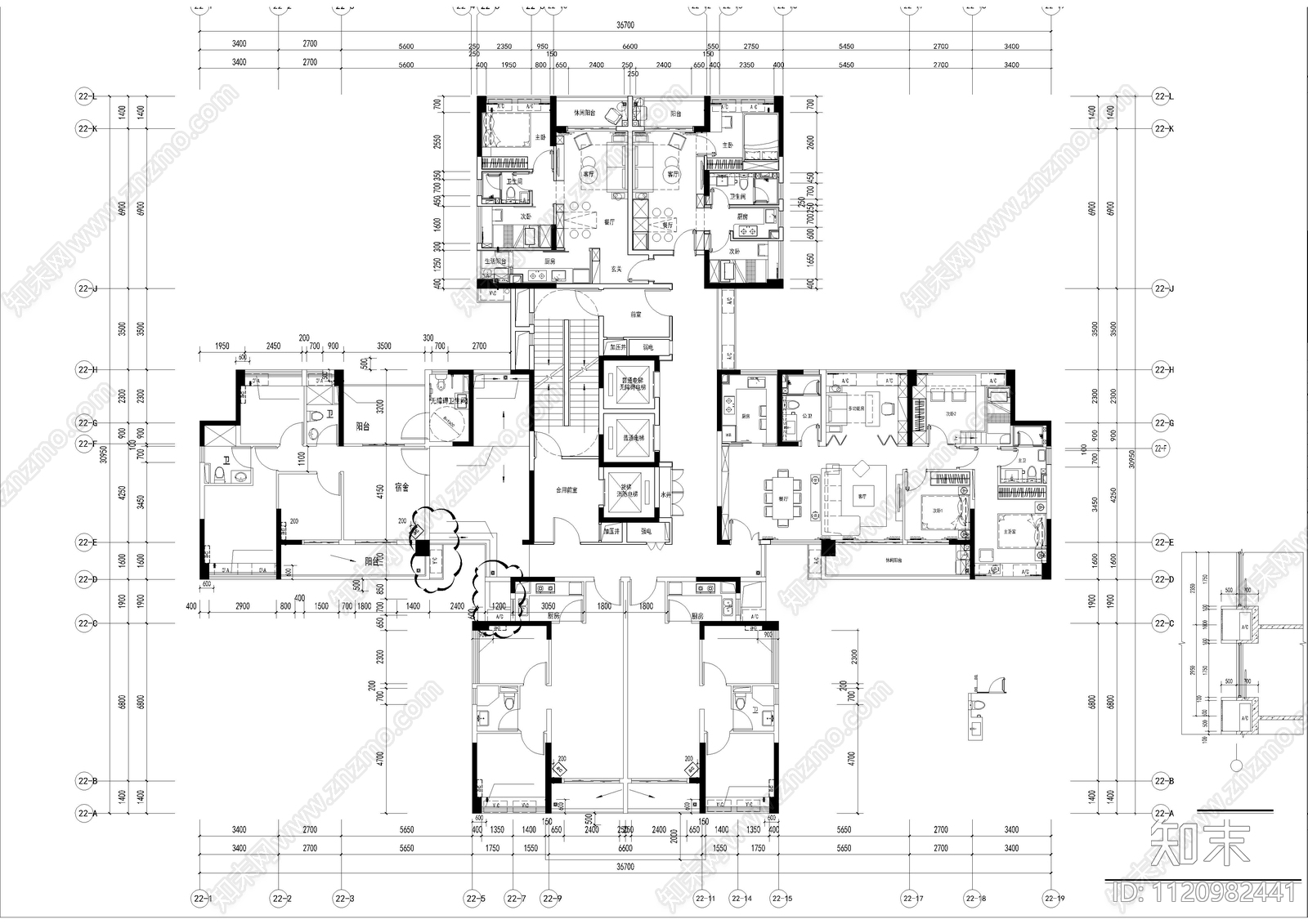 大厦住宅公寓建筑平面及门窗图施工图施工图下载【ID:1120982441】